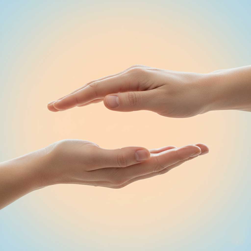 One hand gently supporting another, representing Plant Indy's commitment to supportive, non-controlling leadership partnership.