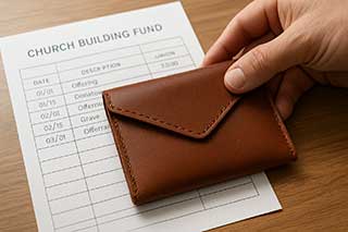 A wallet placed near a financial ledger, symbolizing secure and dedicated funding for church plants in Indianapolis.