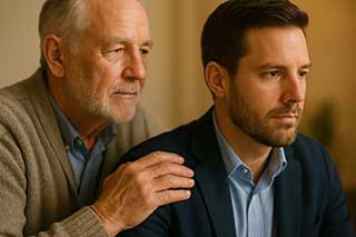 An experienced leader's hand on a church planter's shoulder, representing trusted mentorship and guidance.